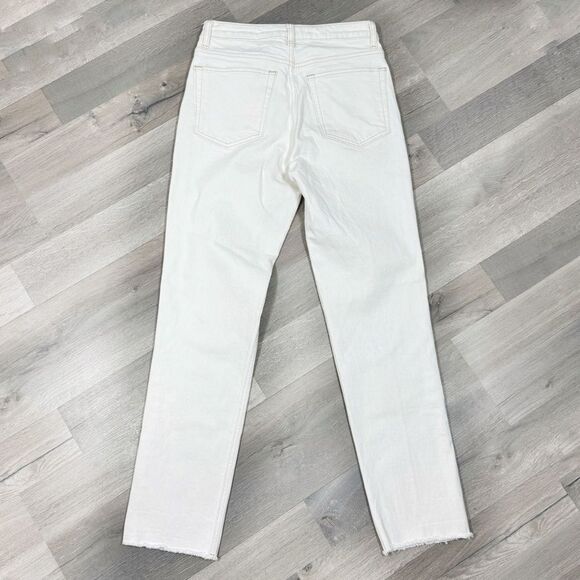TopShop High Rise Raw Hem Cropped Straight Leg Jeans White Ivory 28 Tall - Picture 6 of 15